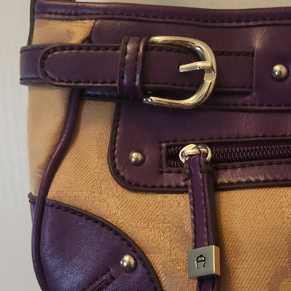 Etienne Aigner Purple and Tan East/West Shoulder Bag EUC - Picture 4 of 16